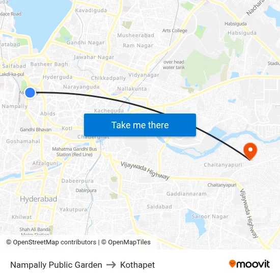 Nampally Public Garden to Kothapet map