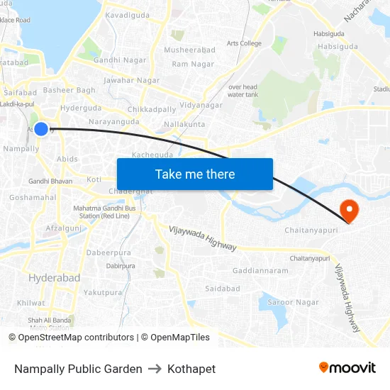 Nampally Public Garden to Kothapet map
