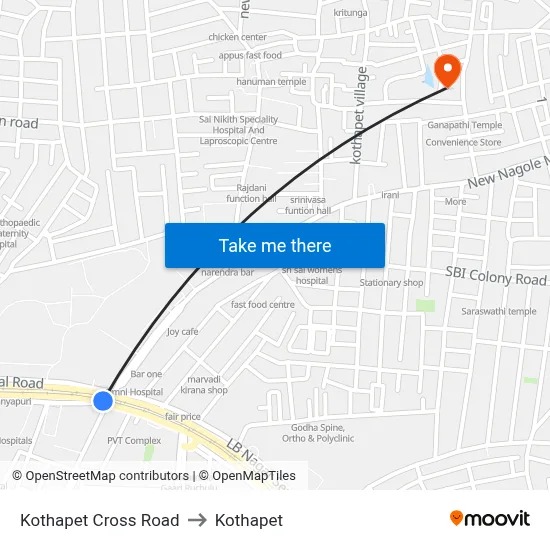Kothapet Cross Road to Kothapet map