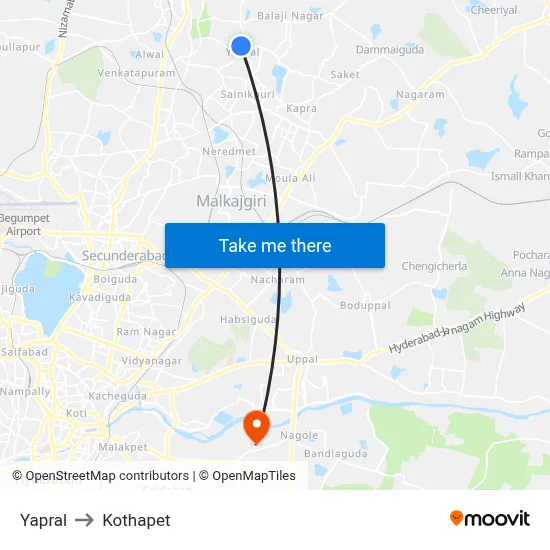 Yapral to Kothapet map