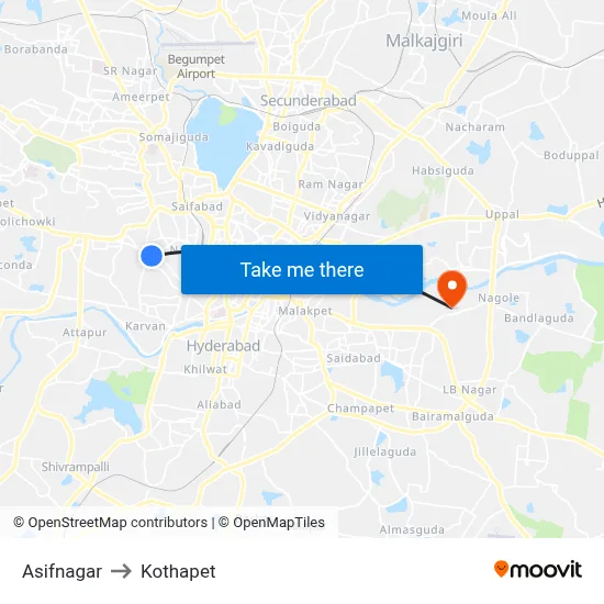 Asifnagar to Kothapet map