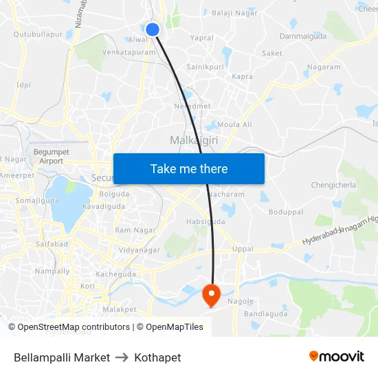 Bellampalli Market to Kothapet map