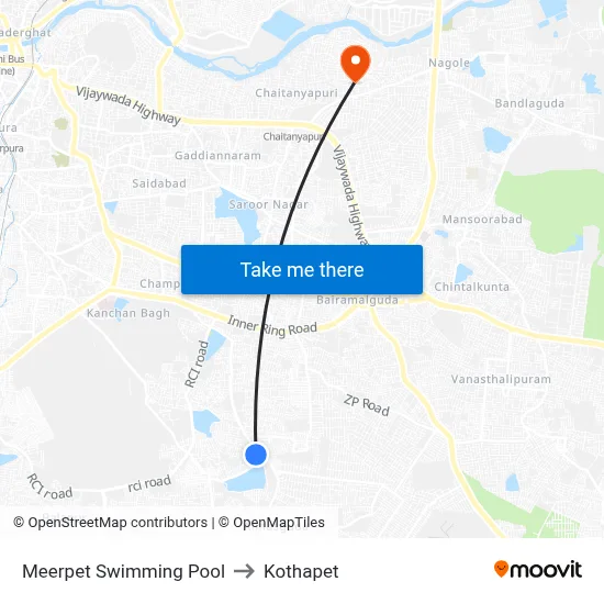 Meerpet Swimming Pool to Kothapet map