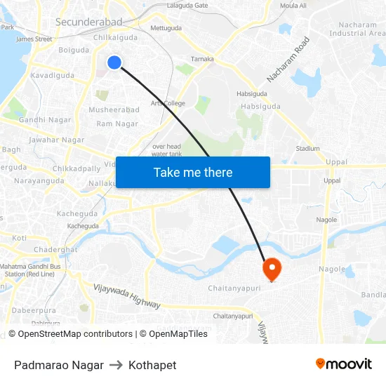 Padmarao Nagar to Kothapet map