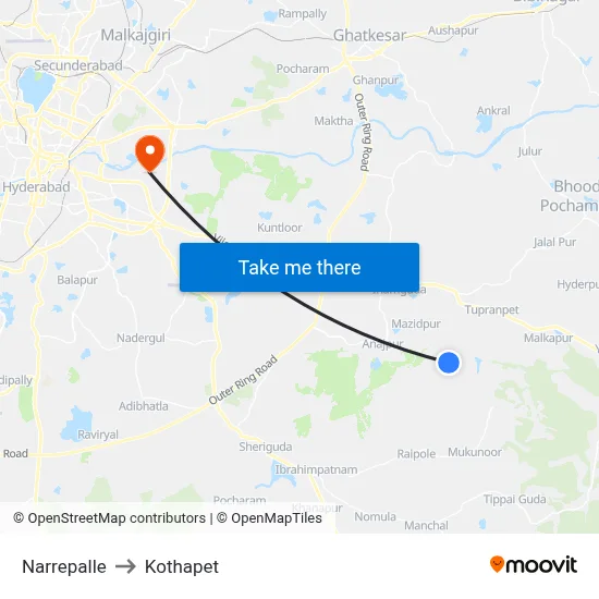 Narrepalle to Kothapet map