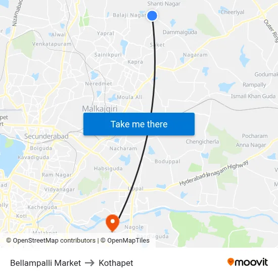 Bellampalli Market to Kothapet map