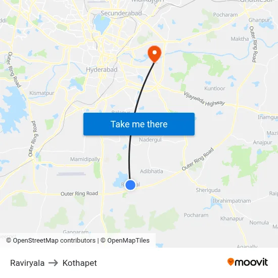 Raviryala to Kothapet map