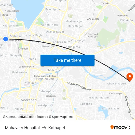 Mahaveer Hospital to Kothapet map