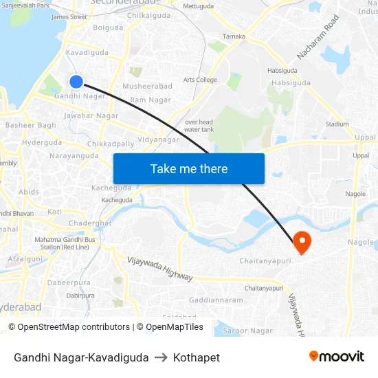 Gandhi Nagar-Kavadiguda to Kothapet map
