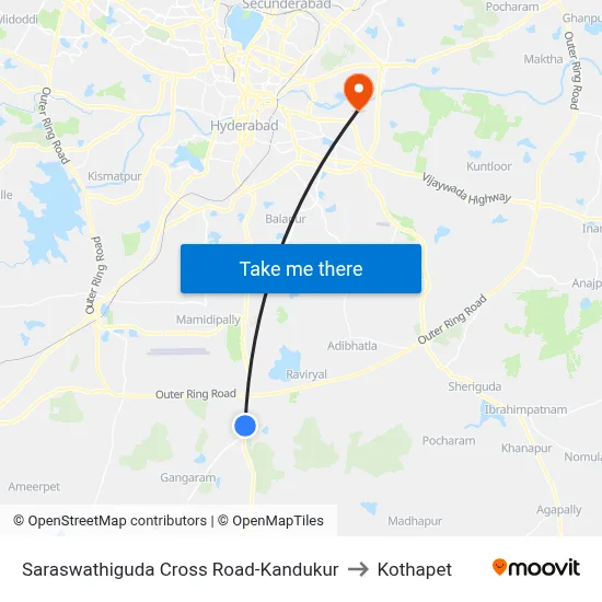 Saraswathiguda Cross Road-Kandukur to Kothapet map