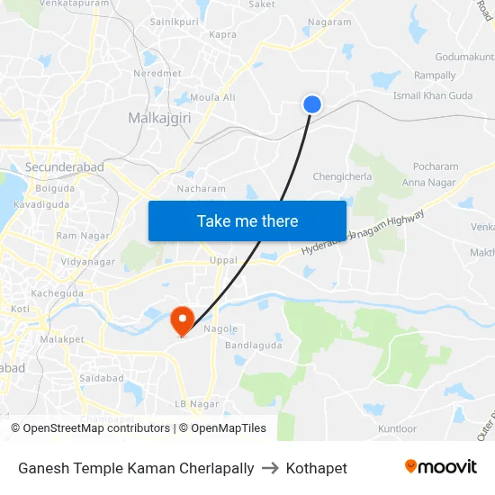Ganesh Temple Kaman Cherlapally to Kothapet map