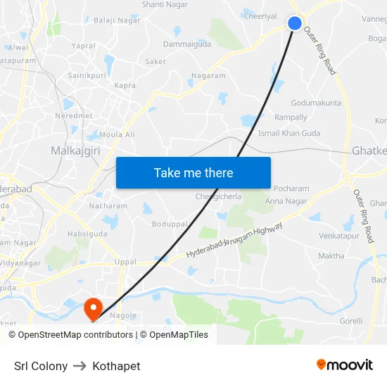 Srl Colony to Kothapet map