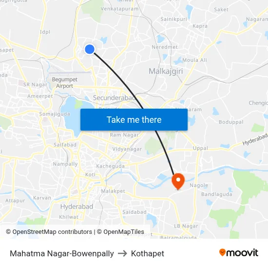 Mahatma Nagar-Bowenpally to Kothapet map