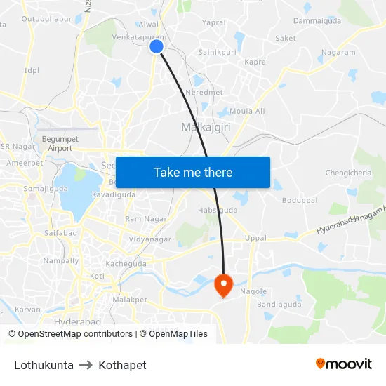 Lothukunta to Kothapet map