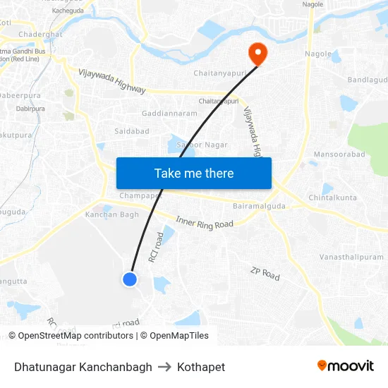 Dhatunagar Kanchanbagh to Kothapet map