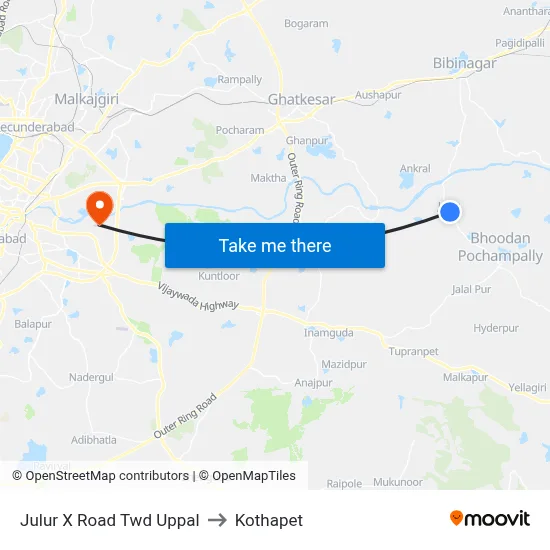 Julur X Road Twd Uppal to Kothapet map