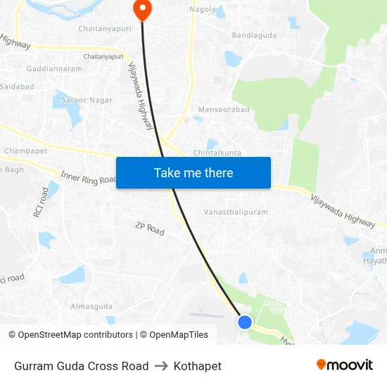 Gurram Guda Cross Road to Kothapet map