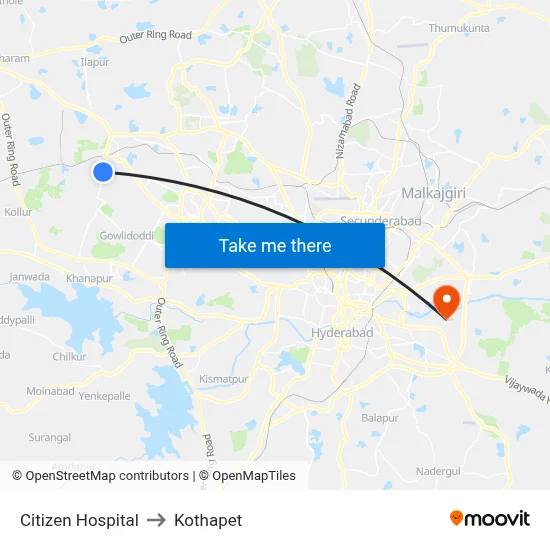 Citizen Hospital to Kothapet map