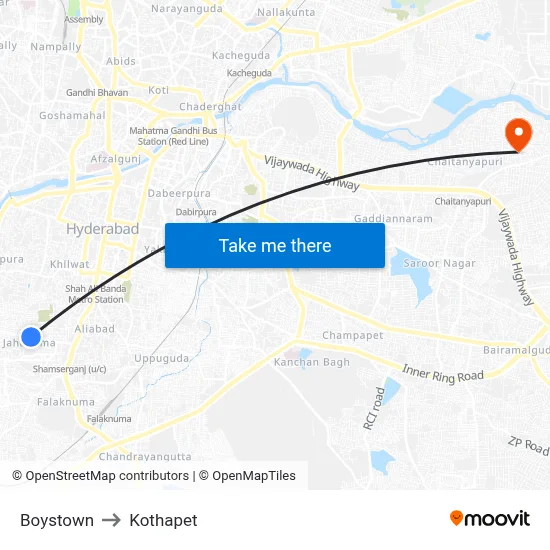 Boystown to Kothapet map