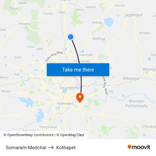 Somaram-Medchal to Kothapet map