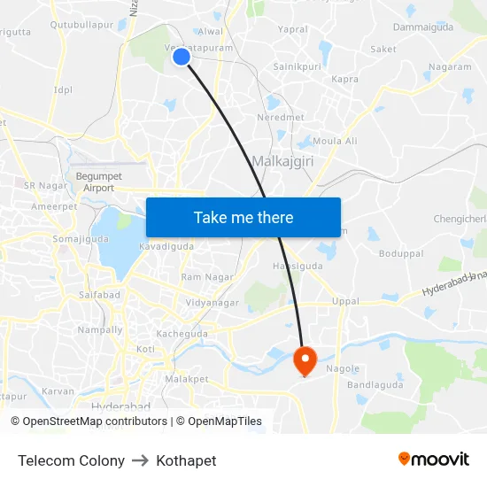 Telecom Colony to Kothapet map