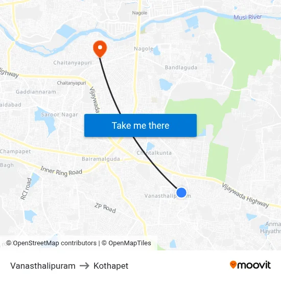 Vanasthalipuram to Kothapet map