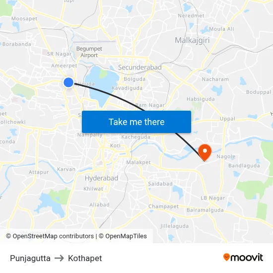Punjagutta to Kothapet map