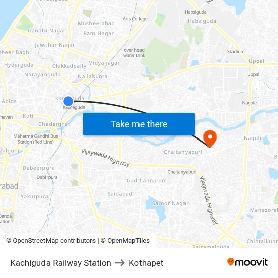 Kachiguda Railway Station to Kothapet map