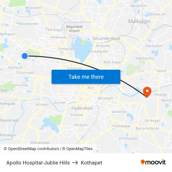 Apollo Hospital-Jublie Hills to Kothapet map