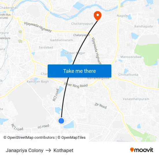 Janapriya Colony to Kothapet map