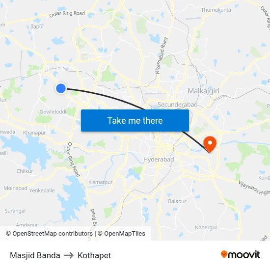 Masjid Banda to Kothapet map