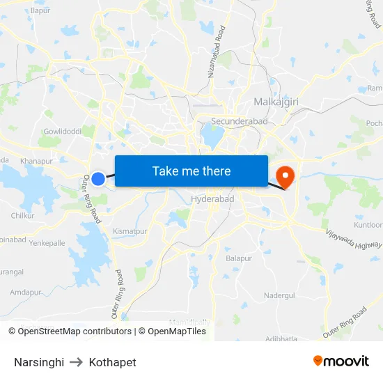 Narsinghi to Kothapet map