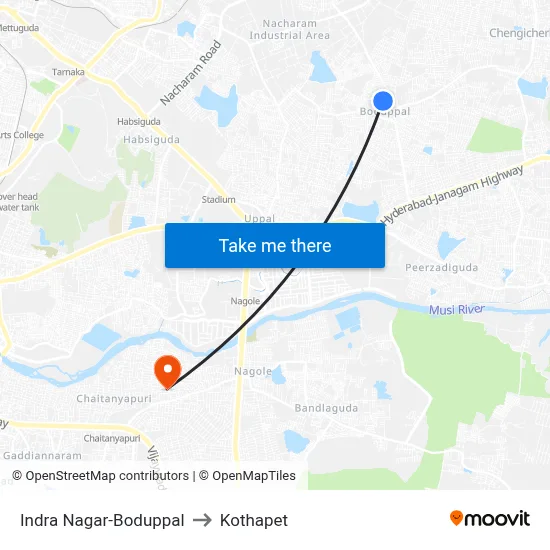 Indra Nagar-Boduppal to Kothapet map