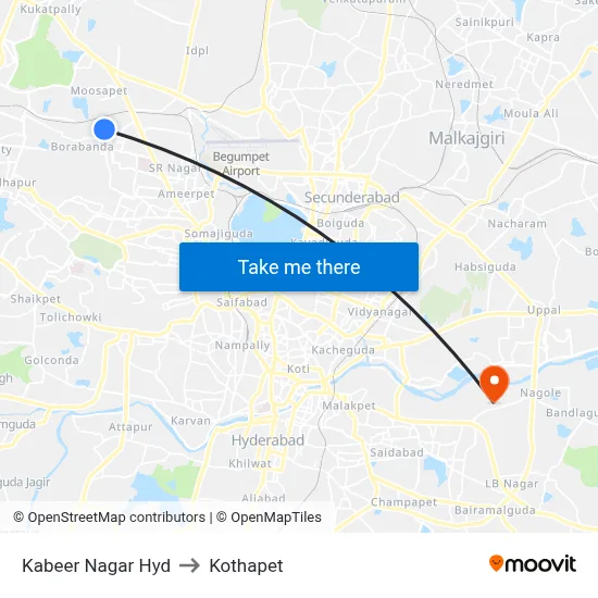 Kabeer Nagar Hyd to Kothapet map