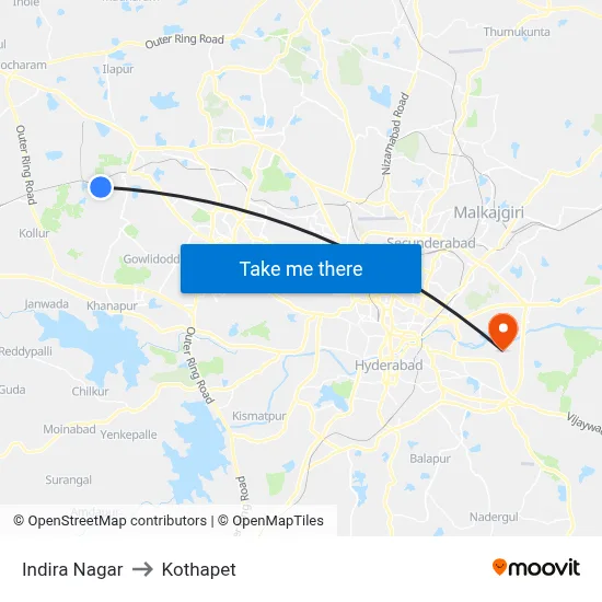 Indira Nagar to Kothapet map