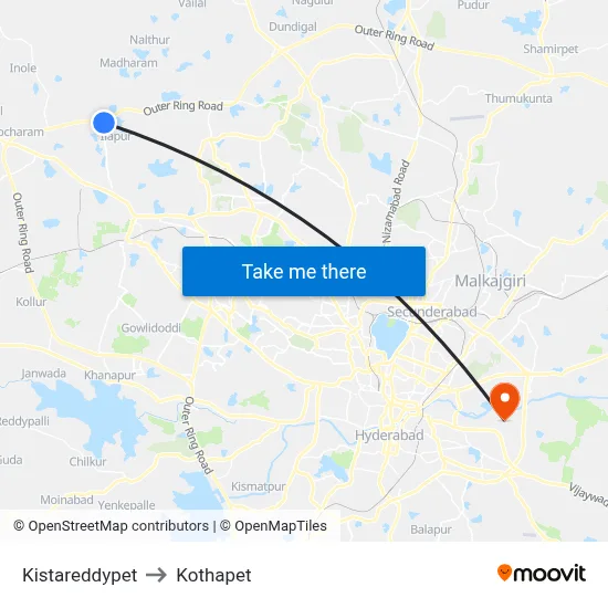 Kistareddypet to Kothapet map