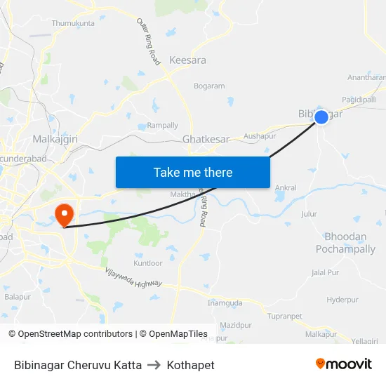 Bibinagar Cheruvu Katta to Kothapet map