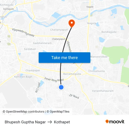 Bhupesh Guptha Nagar to Kothapet map