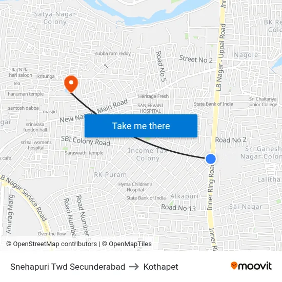 Snehapuri Twd Secunderabad to Kothapet map