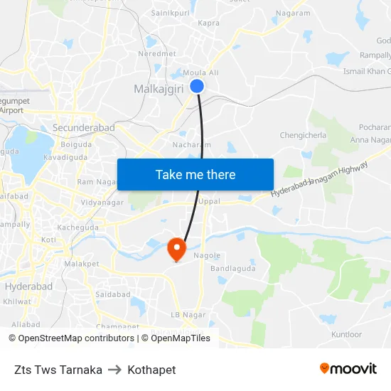 Zts Tws Tarnaka to Kothapet map