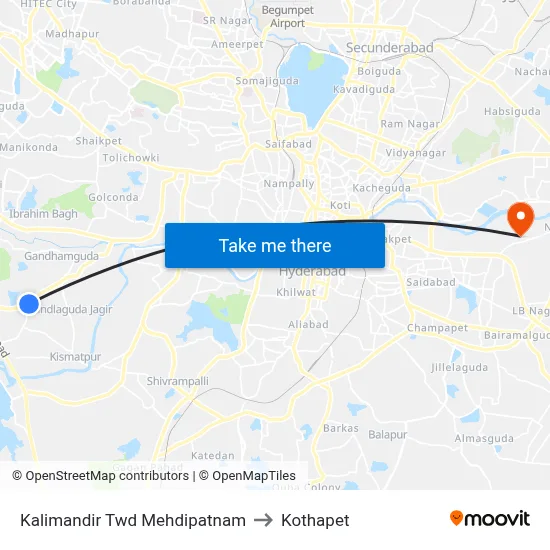 Kalimandir Twd Mehdipatnam to Kothapet map