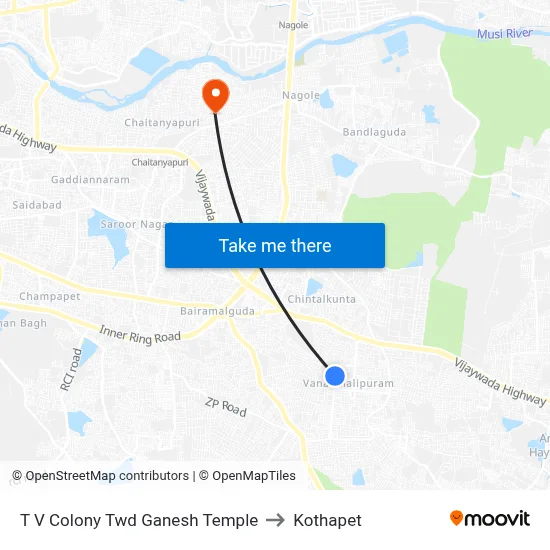 T V Colony Twd Ganesh Temple to Kothapet map