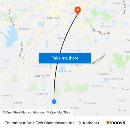 Thummalur Gate Twd Chandrayangutta to Kothapet map