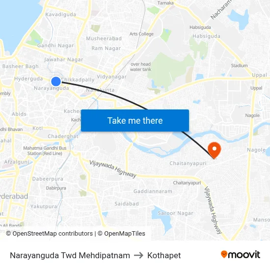 Narayanguda Twd Mehdipatnam to Kothapet map