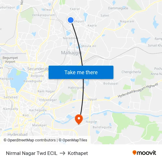 Nirmal Nagar Twd ECIL to Kothapet map