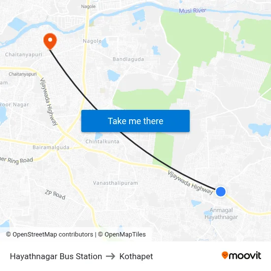 Hayathnagar Bus Station to Kothapet map