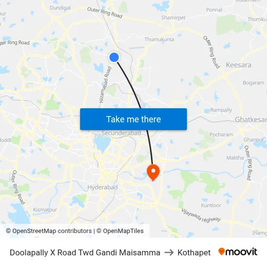 Doolapally X Road Twd Gandi Maisamma to Kothapet map