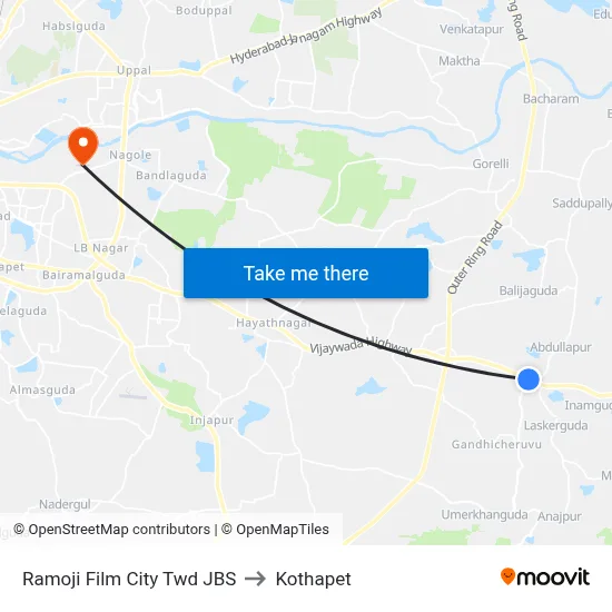 Ramoji Film City Twd JBS to Kothapet map