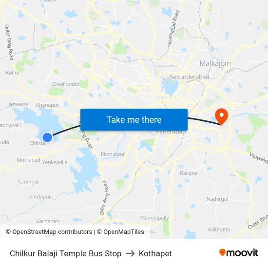 Chilkur Balaji Temple Bus Stop to Kothapet map