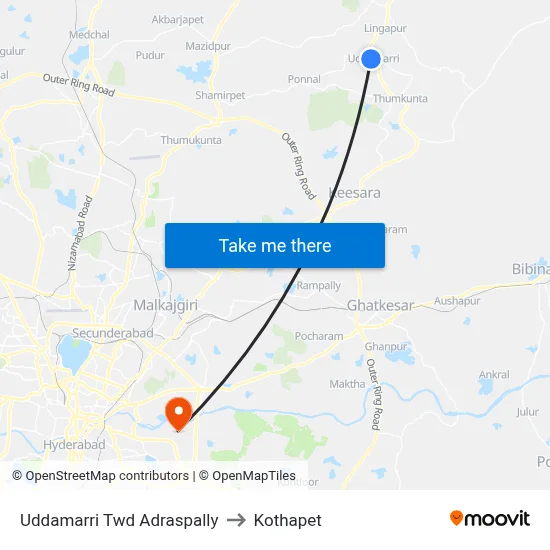 Uddamarri Twd Adraspally to Kothapet map